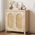 TROPOW Mid Century Sideboard Buffet - 30 Retro Storage Cabinet with Rattan Doors & Adjustable Shelves, Boho Chic Accent Console for Living Room