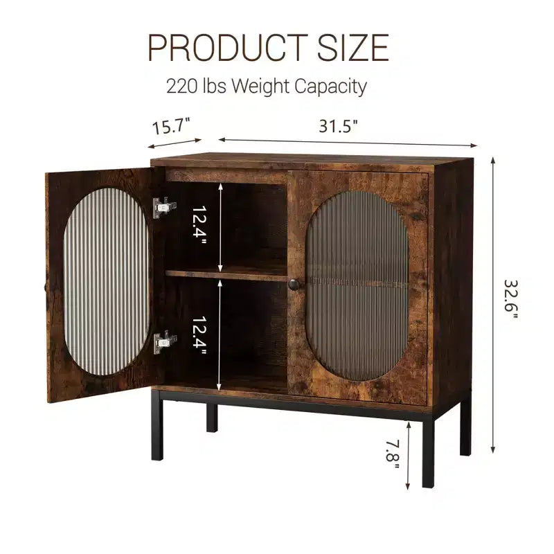TROPOW Rattan Storage Cabinet, 2-Tier Shelf Sideboard, Kitchen Sideboard Accent Cabinet