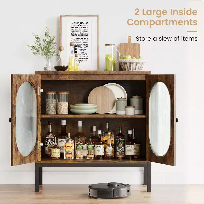 TROPOW Rattan Storage Cabinet, 2-Tier Shelf Sideboard, Kitchen Sideboard Accent Cabinet