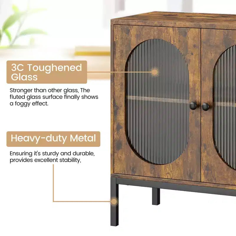 TROPOW Rattan Storage Cabinet, 2-Tier Shelf Sideboard, Kitchen Sideboard Accent Cabinet