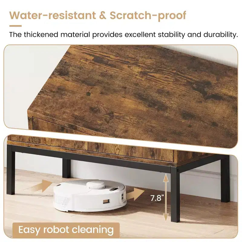 TROPOW Rattan Storage Cabinet, 2-Tier Shelf Sideboard, Kitchen Sideboard Accent Cabinet