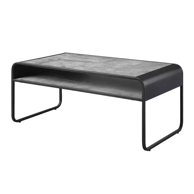 HomeRoots 42 Gray and Black Concrete And Metal Sled Coffee Table With Shelf