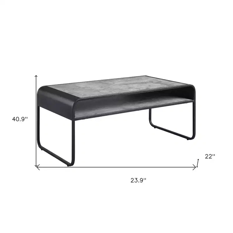 HomeRoots 42 Gray and Black Concrete And Metal Sled Coffee Table With Shelf