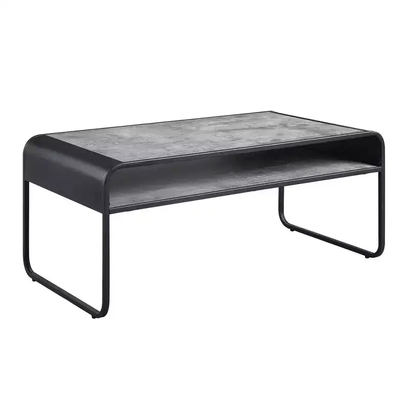 HomeRoots 42 Gray and Black Concrete And Metal Sled Coffee Table With Shelf
