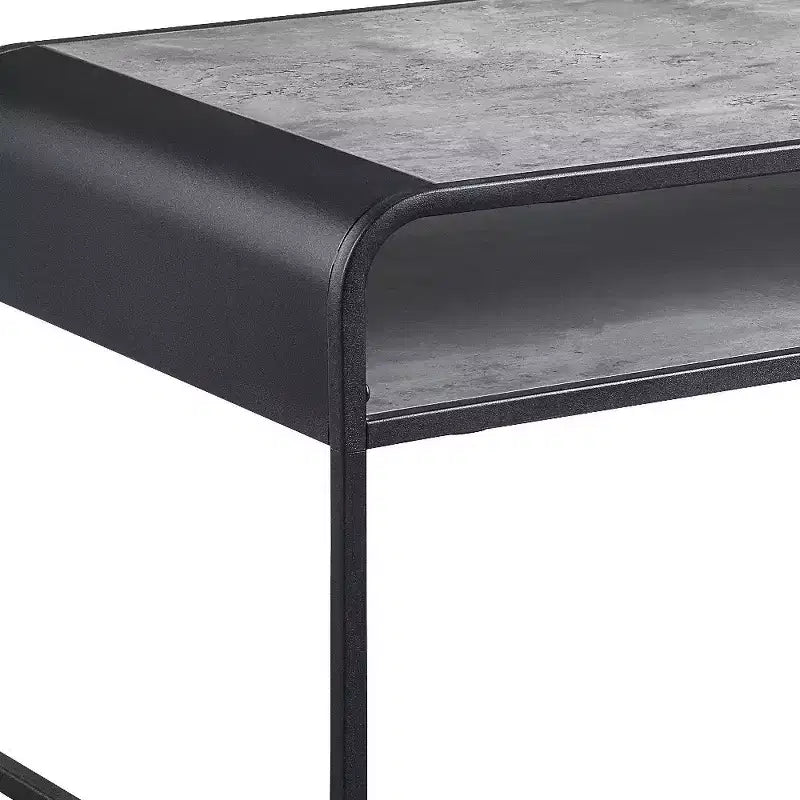 HomeRoots 42 Gray and Black Concrete And Metal Sled Coffee Table With Shelf