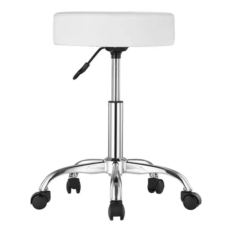 VEVOR Rolling Stool with Wheels, 450 LBS Weight Capacity Round Rolling Stool Chair, Height Adjustable Thickened PU Leather Swivel Stool, White