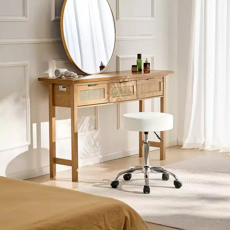 VEVOR Rolling Stool with Wheels, 450 LBS Weight Capacity Round Rolling Stool Chair, Height Adjustable Thickened PU Leather Swivel Stool, White