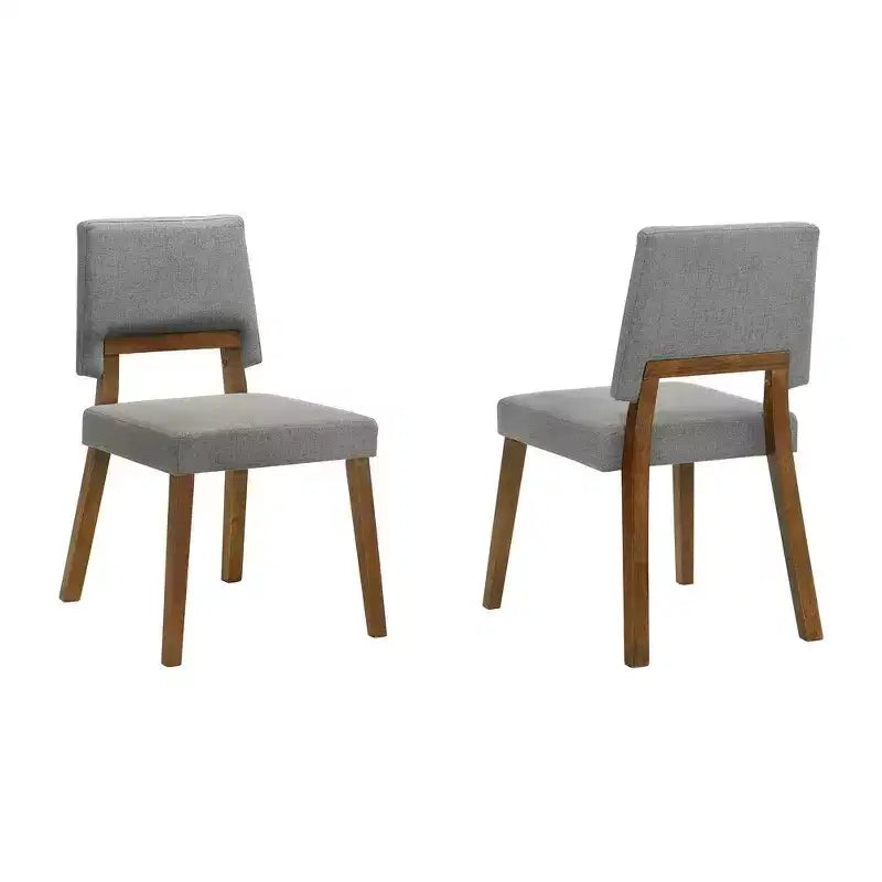 Armen Living,Channell Wood Dining Chair in Walnut Finish with Charcoal Fabric - Set of 2