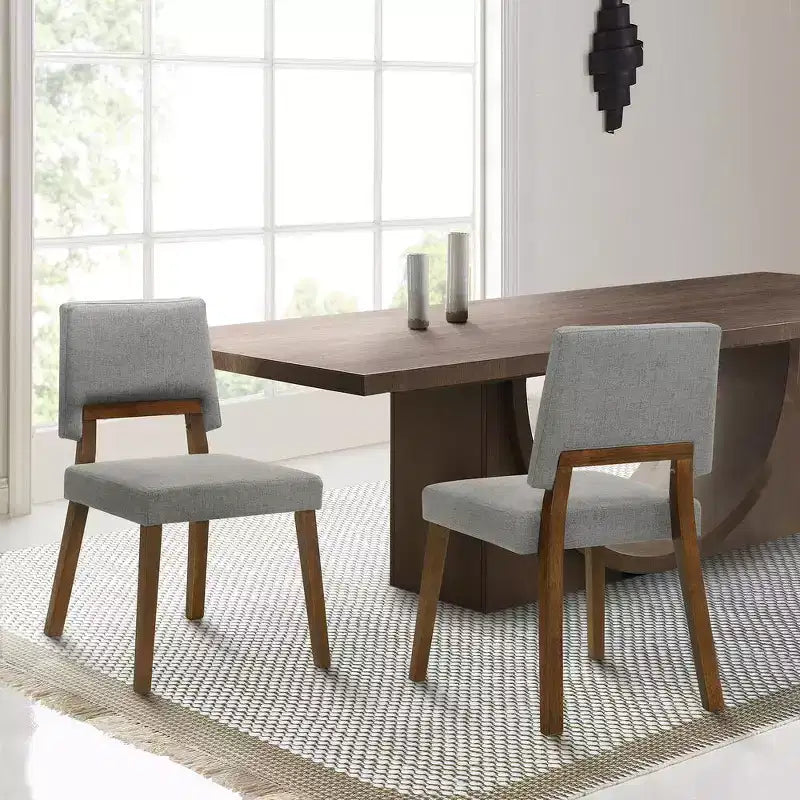 Armen Living,Channell Wood Dining Chair in Walnut Finish with Charcoal Fabric - Set of 2