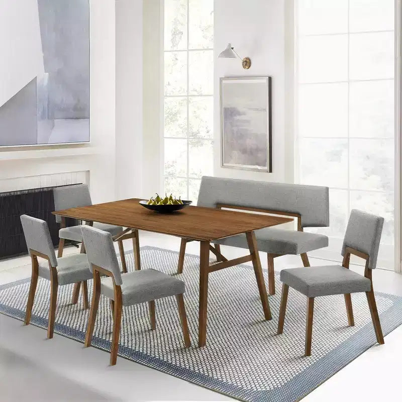 Armen Living,Channell Wood Dining Chair in Walnut Finish with Charcoal Fabric - Set of 2