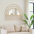 Boho-Chic Inspired Wall Mirror Decorative with Fringe Accent - Arched Wall Mirror for Bedroom, Bathroom, and Dorm Styling - 17, Gold