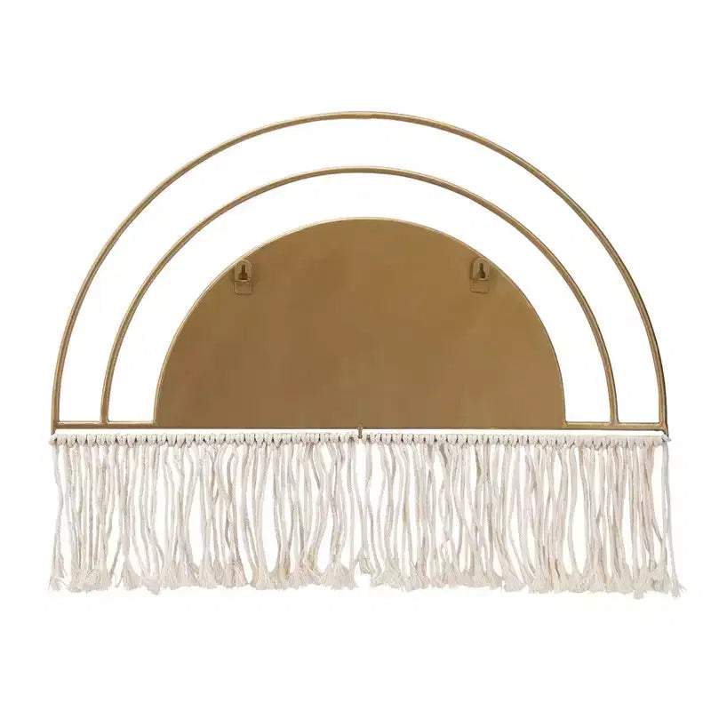 Boho-Chic Inspired Wall Mirror Decorative with Fringe Accent - Arched Wall Mirror for Bedroom, Bathroom, and Dorm Styling - 17, Gold