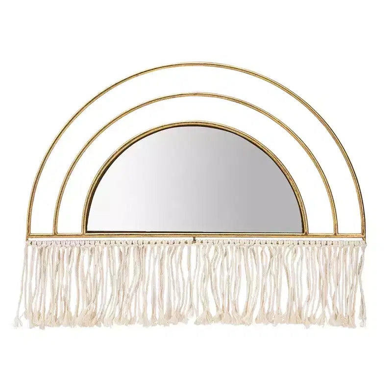 Boho-Chic Inspired Wall Mirror Decorative with Fringe Accent - Arched Wall Mirror for Bedroom, Bathroom, and Dorm Styling - 17, Gold