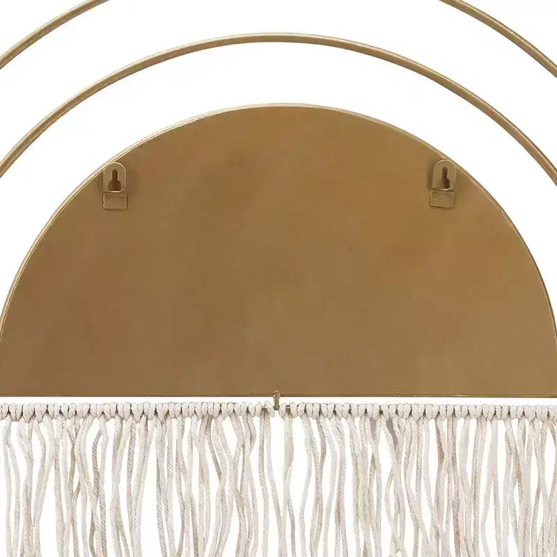 Boho-Chic Inspired Wall Mirror Decorative with Fringe Accent - Arched Wall Mirror for Bedroom, Bathroom, and Dorm Styling - 17, Gold