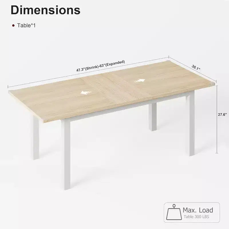GustoWave 63 Large Extendable Dining Table, for 4-8 People