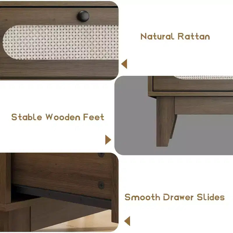 6 Rattan Drawer Dresser with USB Ports and Outlets, Chests of Drawers Storage for Bedroom, Living Room, Hallway, Bedside, Dining Room