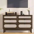 6 Rattan Drawer Dresser with USB Ports and Outlets, Chests of Drawers Storage for Bedroom, Living Room, Hallway, Bedside, Dining Room
