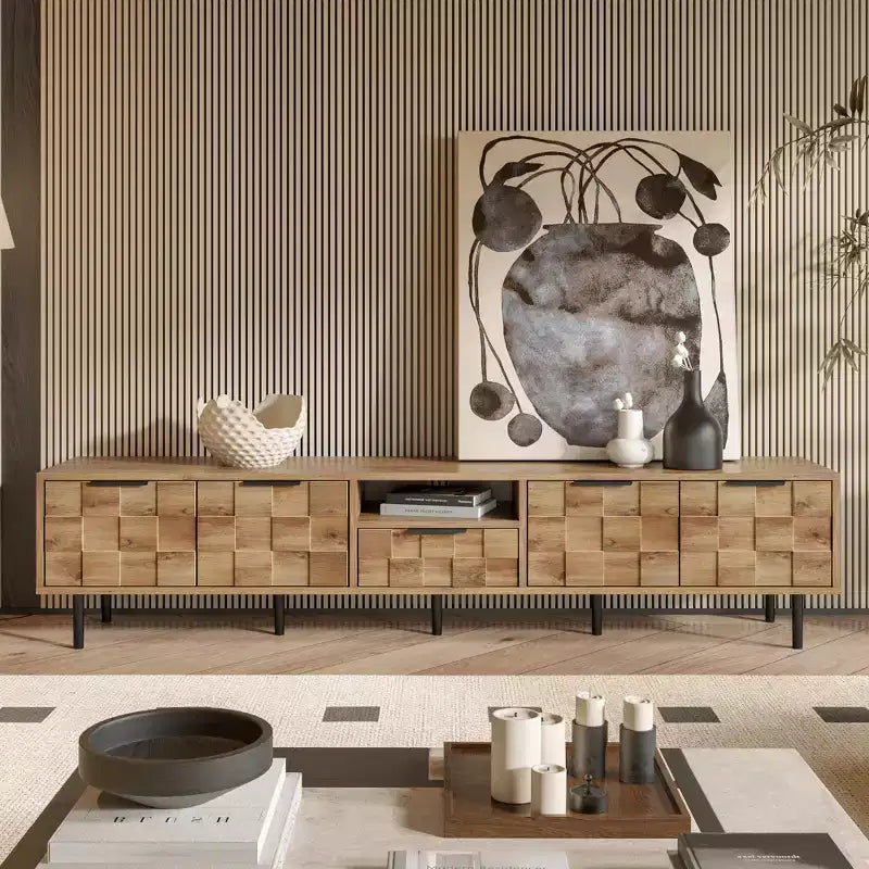 TV Stand for TVs up to 85, Media Console Entertainment Center with Storage, Natural Wood - ModernLuxe