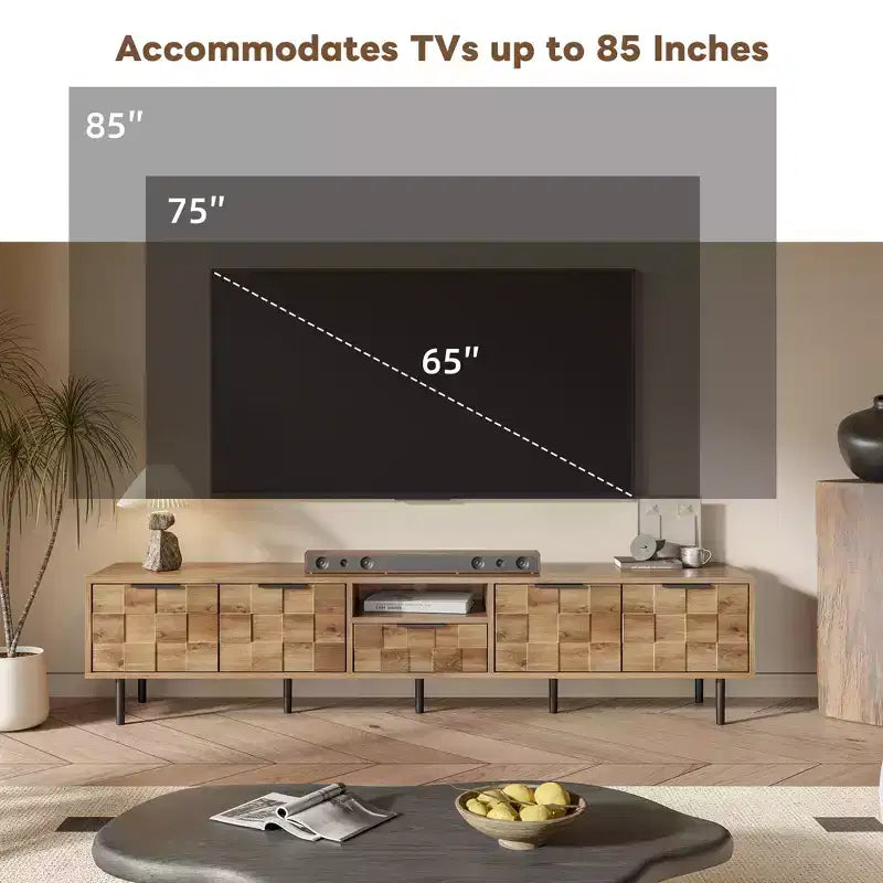 TV Stand for TVs up to 85, Media Console Entertainment Center with Storage, Natural Wood - ModernLuxe