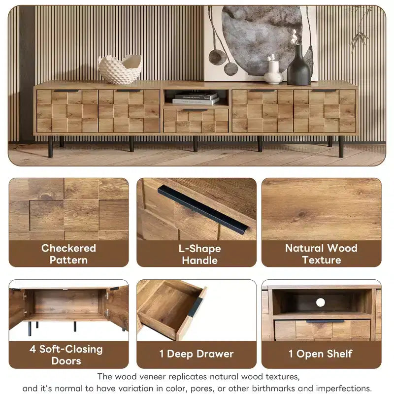TV Stand for TVs up to 85, Media Console Entertainment Center with Storage, Natural Wood - ModernLuxe