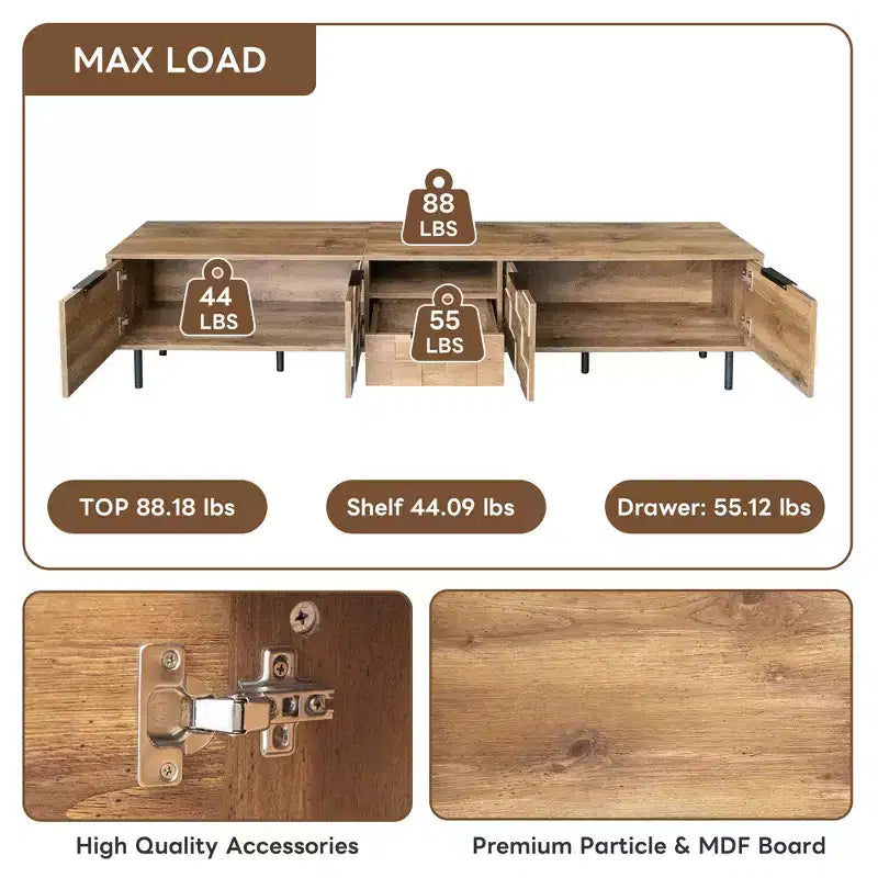 TV Stand for TVs up to 85, Media Console Entertainment Center with Storage, Natural Wood - ModernLuxe