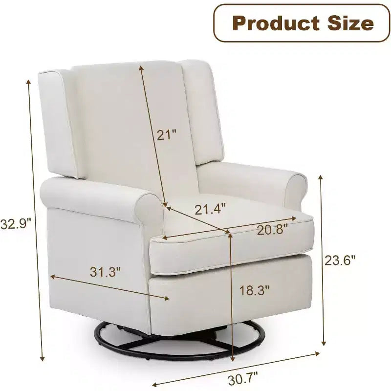 Acekool Swivel Recliner Chair, Small Rocker Recliner with High-Density Sponge, Linen Cotton Upholstery, 360 Rock & Swivel, White