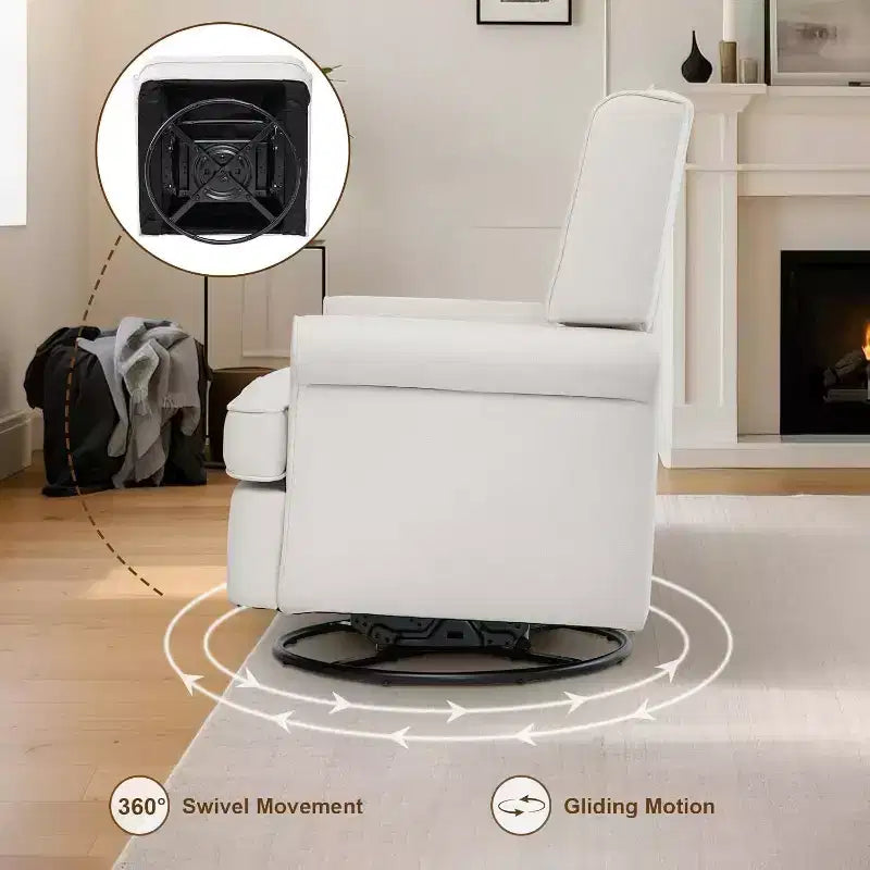 Acekool Swivel Recliner Chair, Small Rocker Recliner with High-Density Sponge, Linen Cotton Upholstery, 360 Rock & Swivel, White