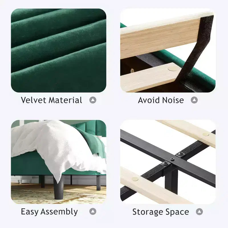 GDFStudio Emeraldon Full Size Velvet Upholstered Platform Bed Frame