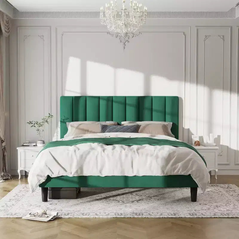 GDFStudio Emeraldon Full Size Velvet Upholstered Platform Bed Frame