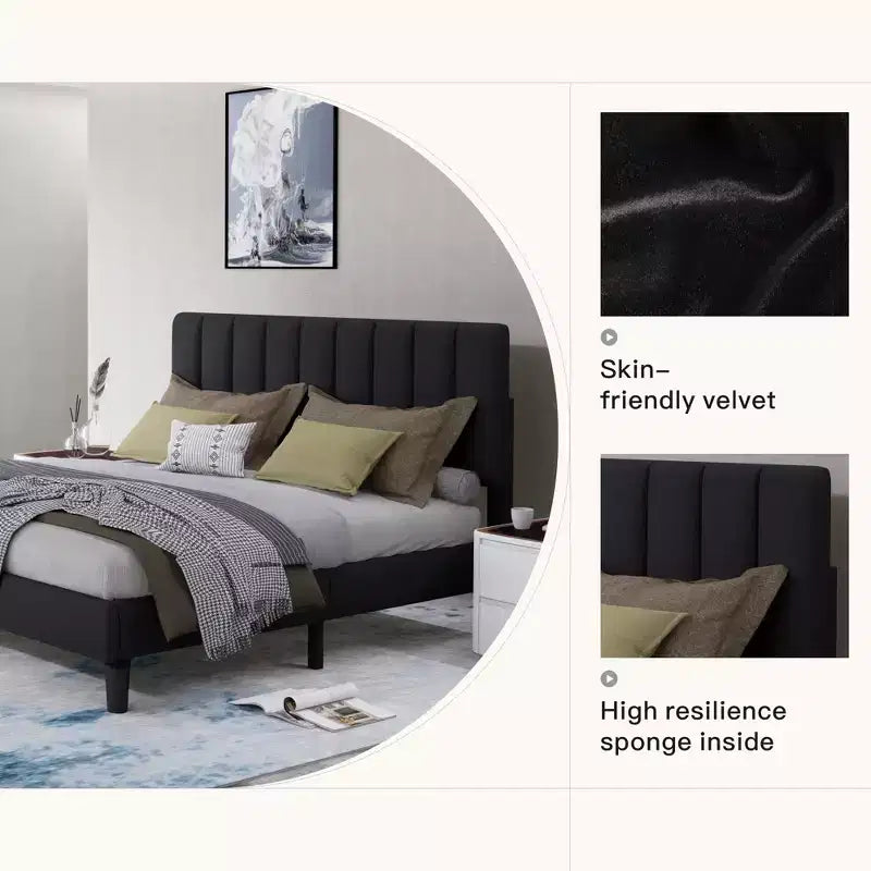 GDFStudio Emeraldon Full Size Velvet Upholstered Platform Bed Frame