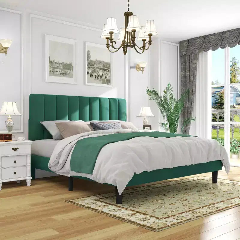 GDFStudio Emeraldon Full Size Velvet Upholstered Platform Bed Frame