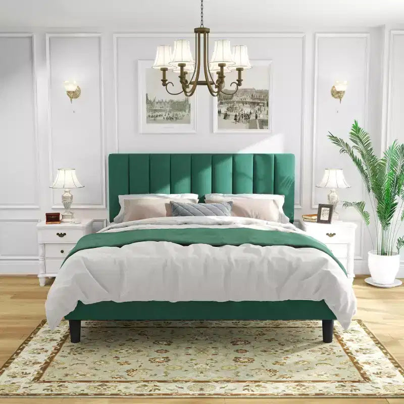 GDFStudio Emeraldon Full Size Velvet Upholstered Platform Bed Frame