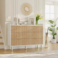 47.2 White Fluted Wood Dresser with 6 Drawers - Modern Curved Design & Metal Handles for Bedroom, Living Room & Entryway Storage