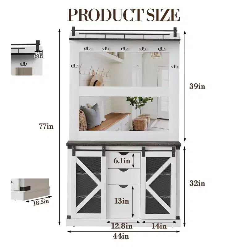 Hall Tree Bench with 7 Hooks, 3 Drawers & Shoe Cubbies Entryway Mudroom Storage Bench