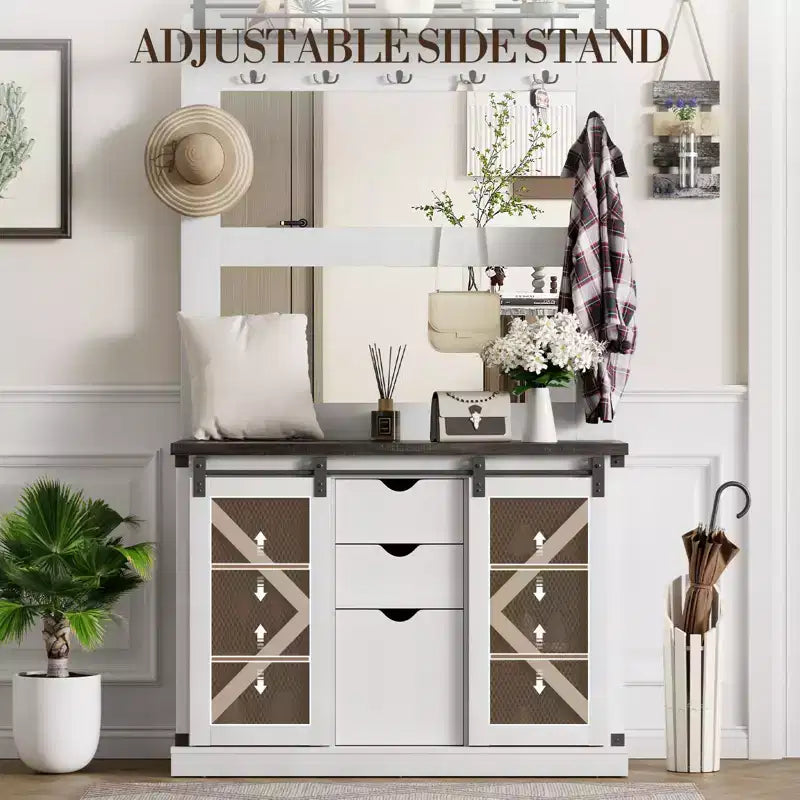 Hall Tree Bench with 7 Hooks, 3 Drawers & Shoe Cubbies Entryway Mudroom Storage Bench
