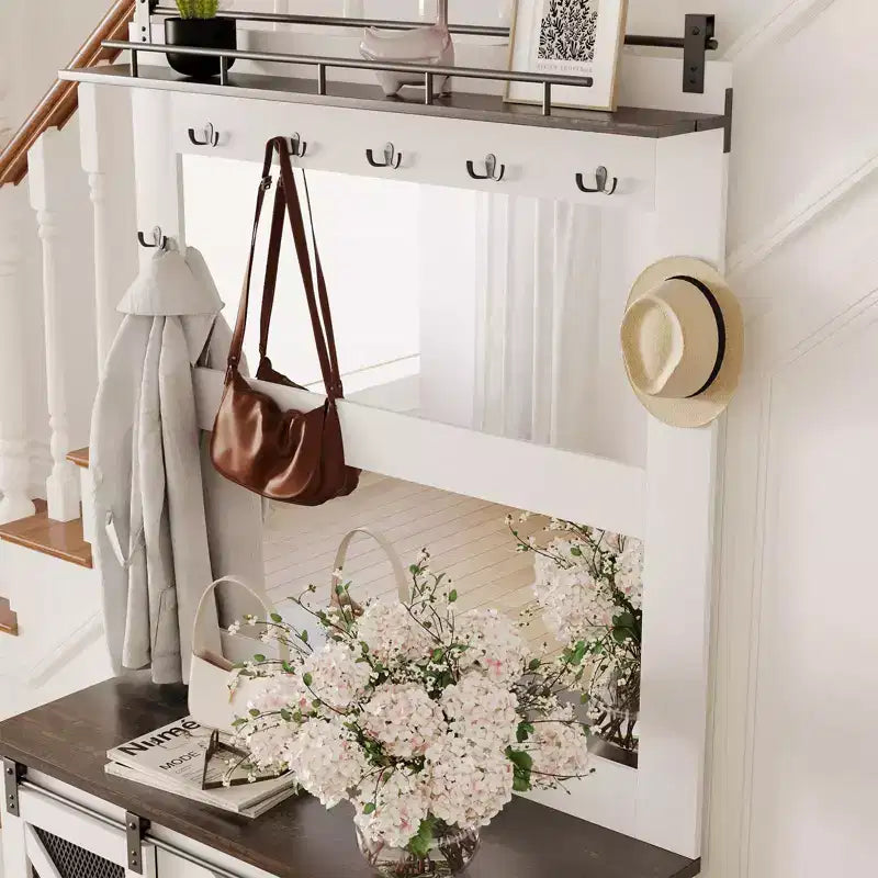 Hall Tree Bench with 7 Hooks, 3 Drawers & Shoe Cubbies Entryway Mudroom Storage Bench
