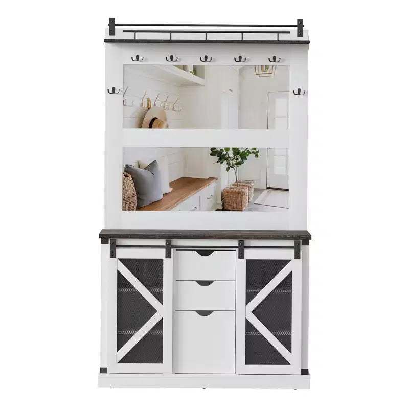 Hall Tree Bench with 7 Hooks, 3 Drawers & Shoe Cubbies Entryway Mudroom Storage Bench