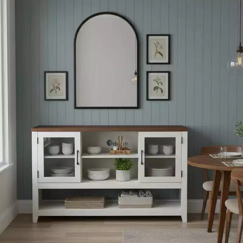 Sideboard Buffet Cabinet with 2 Glass Doors and 3 Shelves, Coffee Bar Storage Cabinet, Modern Design for Living Room, Entryway, and Dining Room