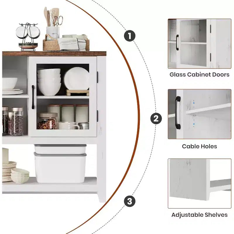 Sideboard Buffet Cabinet with 2 Glass Doors and 3 Shelves, Coffee Bar Storage Cabinet, Modern Design for Living Room, Entryway, and Dining Room