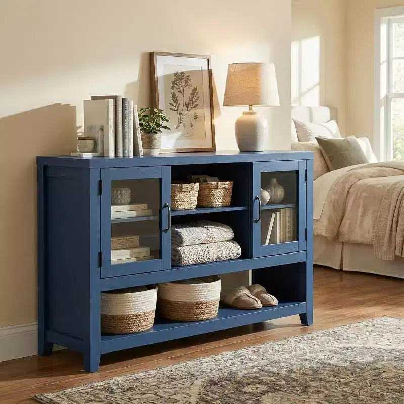 Sideboard Buffet Cabinet with 2 Glass Doors and 3 Shelves, Coffee Bar Storage Cabinet, Modern Design for Living Room, Entryway, and Dining Room