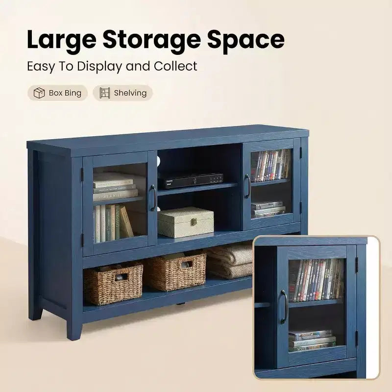 Sideboard Buffet Cabinet with 2 Glass Doors and 3 Shelves, Coffee Bar Storage Cabinet, Modern Design for Living Room, Entryway, and Dining Room