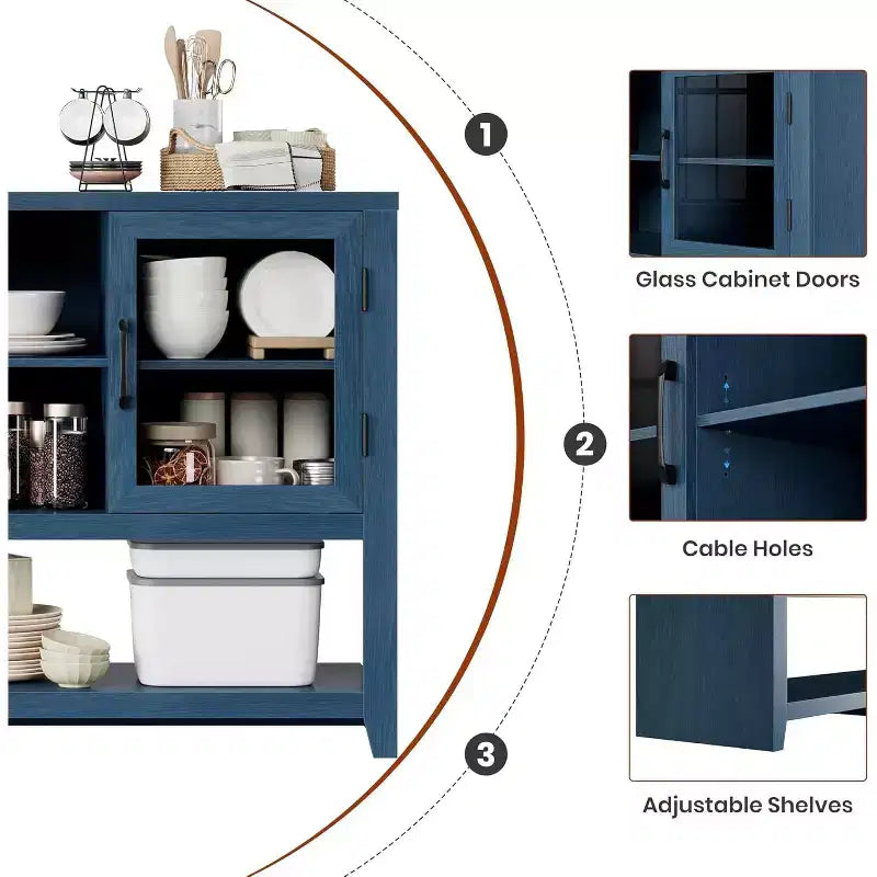 Sideboard Buffet Cabinet with 2 Glass Doors and 3 Shelves, Coffee Bar Storage Cabinet, Modern Design for Living Room, Entryway, and Dining Room
