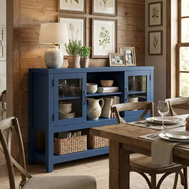 Sideboard Buffet Cabinet with 2 Glass Doors and 3 Shelves, Coffee Bar Storage Cabinet, Modern Design for Living Room, Entryway, and Dining Room