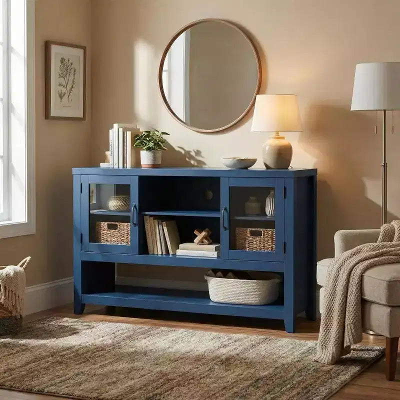 Sideboard Buffet Cabinet with 2 Glass Doors and 3 Shelves, Coffee Bar Storage Cabinet, Modern Design for Living Room, Entryway, and Dining Room