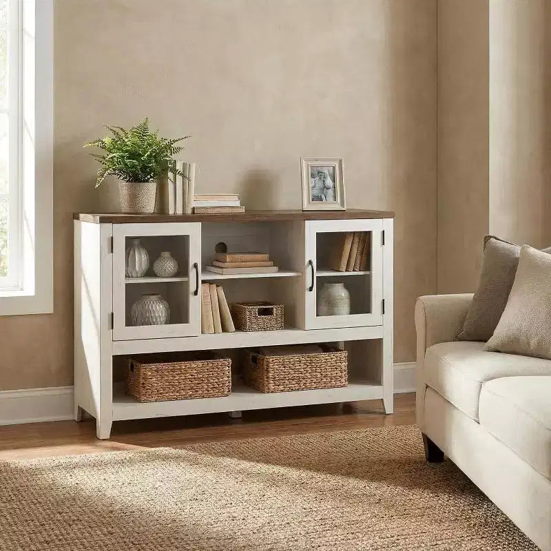 Sideboard Buffet Cabinet with 2 Glass Doors and 3 Shelves, Coffee Bar Storage Cabinet, Modern Design for Living Room, Entryway, and Dining Room