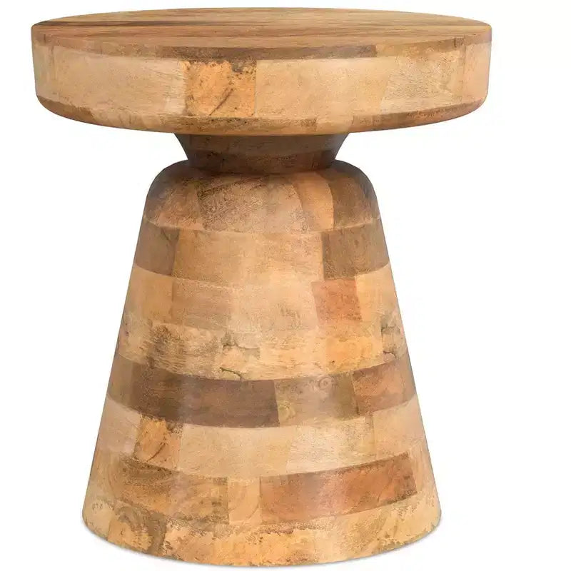 Krentz SOLID MANGO WOOD 16 inch Wide Round Boho Contemporary Rustic Accent Table, Fully Assembled