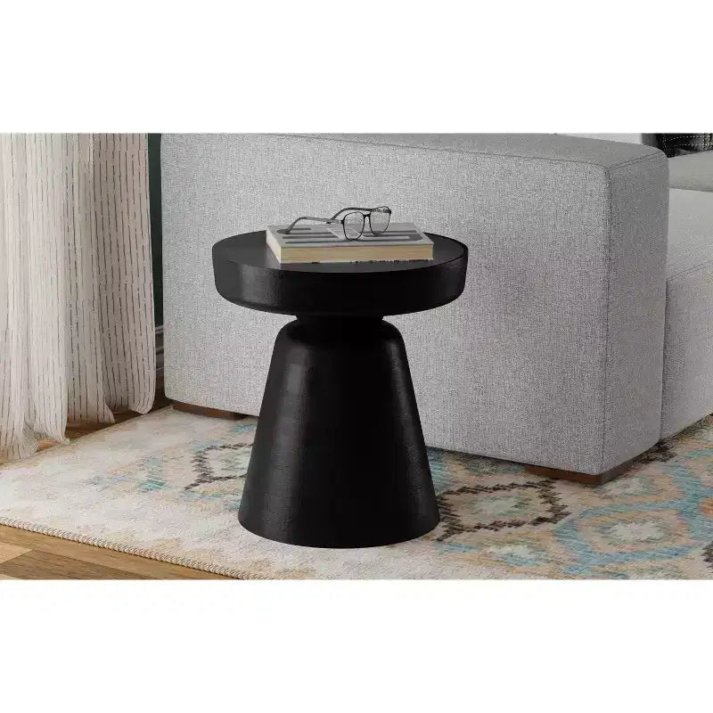 Krentz SOLID MANGO WOOD 16 inch Wide Round Boho Contemporary Rustic Accent Table, Fully Assembled