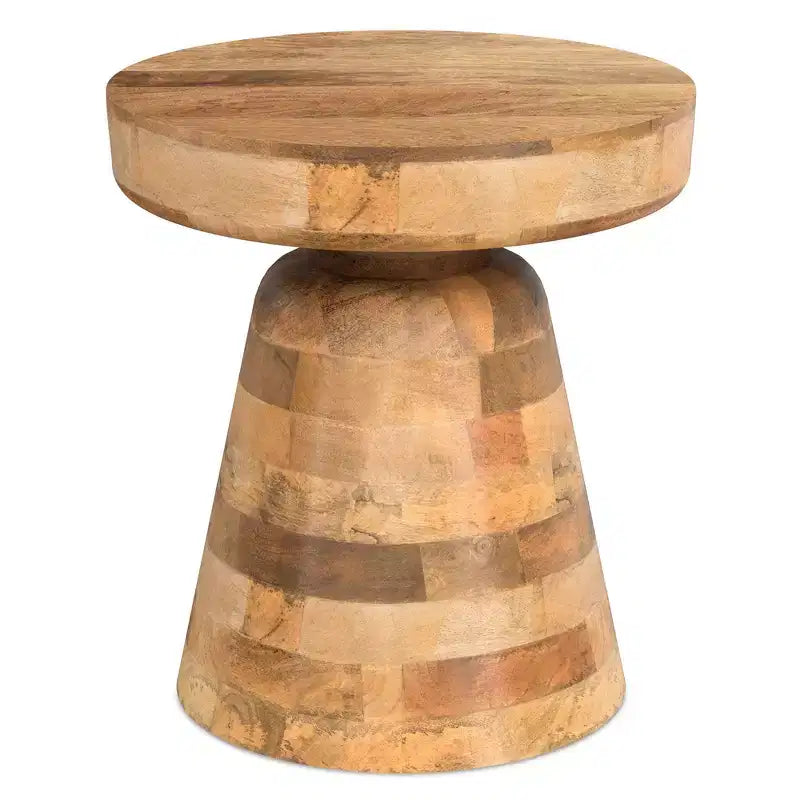 Krentz SOLID MANGO WOOD 16 inch Wide Round Boho Contemporary Rustic Accent Table, Fully Assembled