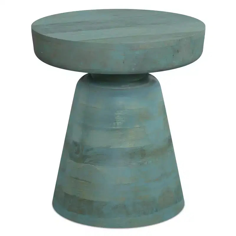 Krentz SOLID MANGO WOOD 16 inch Wide Round Boho Contemporary Rustic Accent Table, Fully Assembled