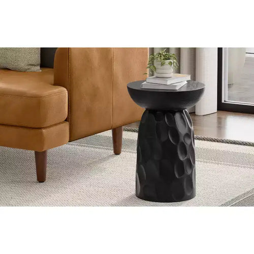 Willis 13 inch Wide Solid Mango Contemporary V-Chisel Accent Table in Black, Assembled
